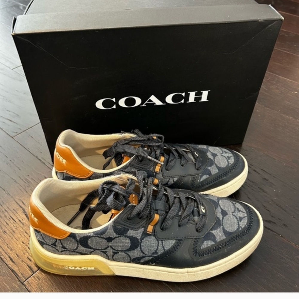 Coach Signature Logo Low Top Sneakers in Black and Tan